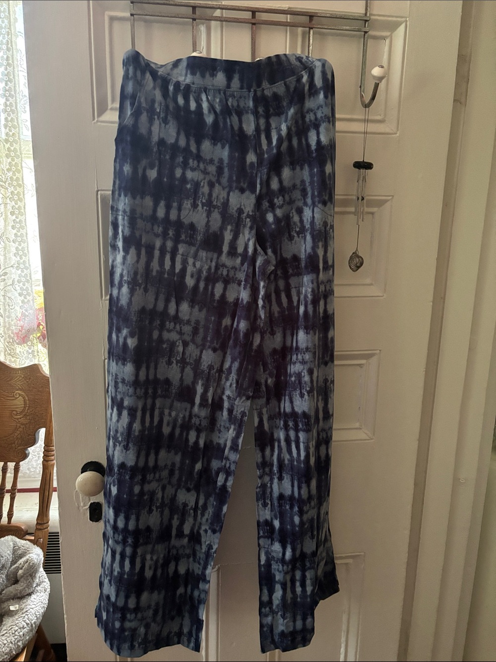 Casual Wide Leg Tie-Dye Pants - Blue, Tall Medium NEW